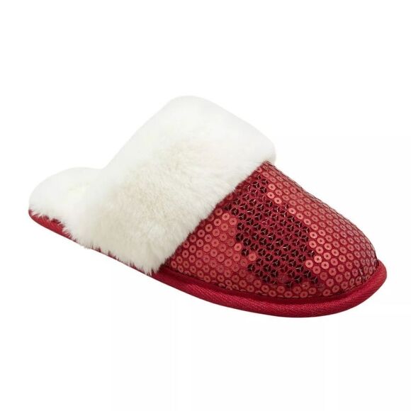Auden Womens Rae Sequin Scuff Slippers Red S 5/6 - Picture 6 of 7